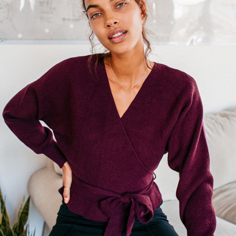 Lulus Sweet And Sophisticated Plum Purple Knit Faux-wrap Sweater - Size S
